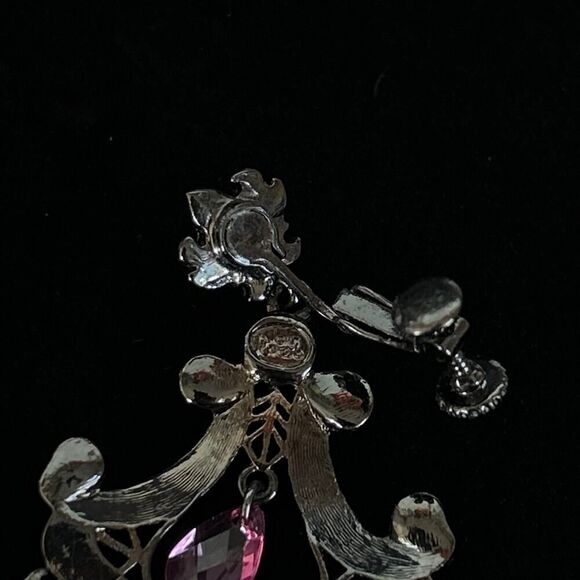 Joan Rivers Parisian 2.5” Chandelier Clip On Hot Pink and Black Metal Earrings - Picture 4 of 7